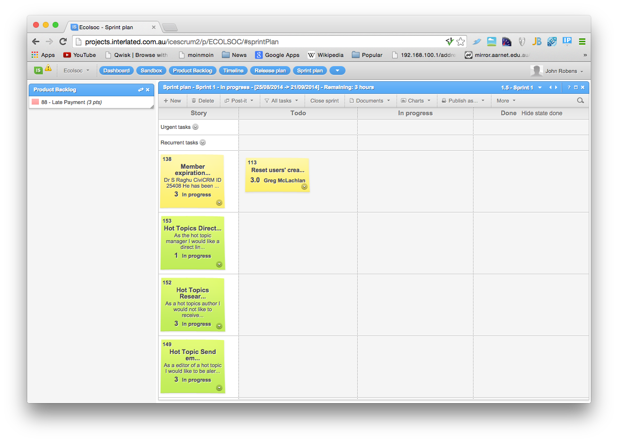 Icescrum tracking board